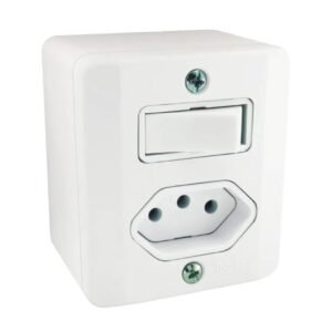 1 Interruptor Tecla Simples + 1 Tomada C/ Placa 20A Linha R Branca - Radial