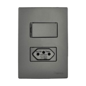 Interruptor C/ 1 Tecla Simples E 1 Tomada 10A Distanciadas Ouro Grafite - Radial